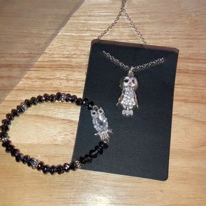 Owl necklace and bracelet set